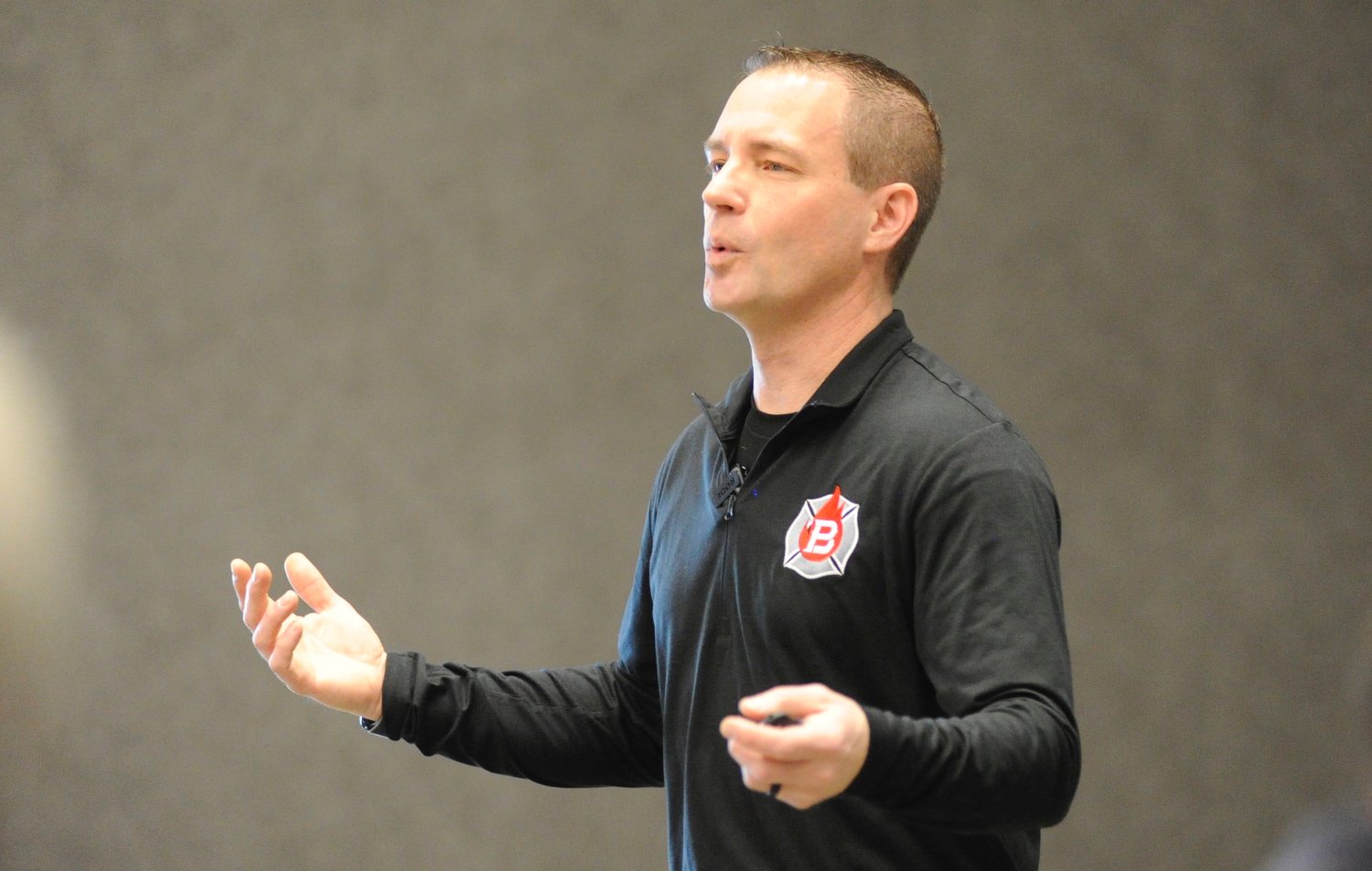 Rock Hill Fire Department assistant chief Brian Soller, one of the workshop’s co-presenters, addresses the 105 firefighters and EMS personnel who attended the retention and recruitment seminar.